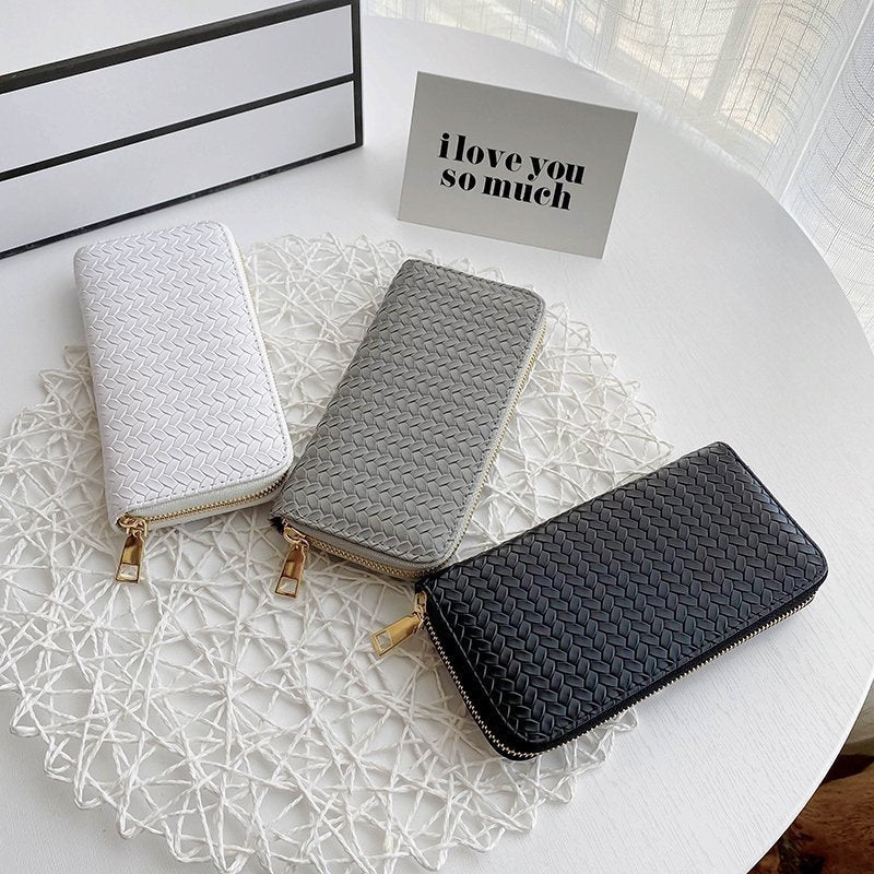 INSTOCK-Woven PU Leather Zipper Wallet Women