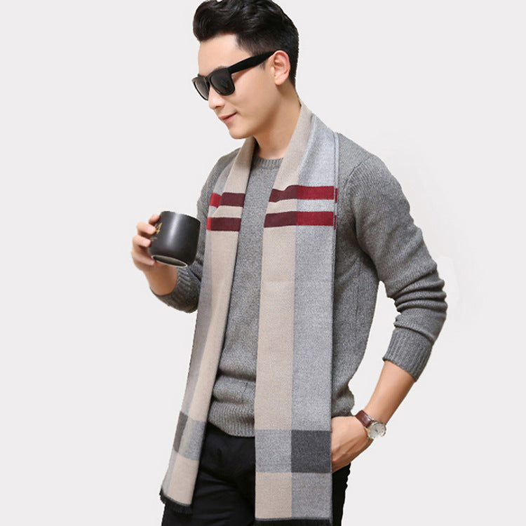 Men’s Winter Plaid Scarf Thick Warm Imitation Cashmere Korean