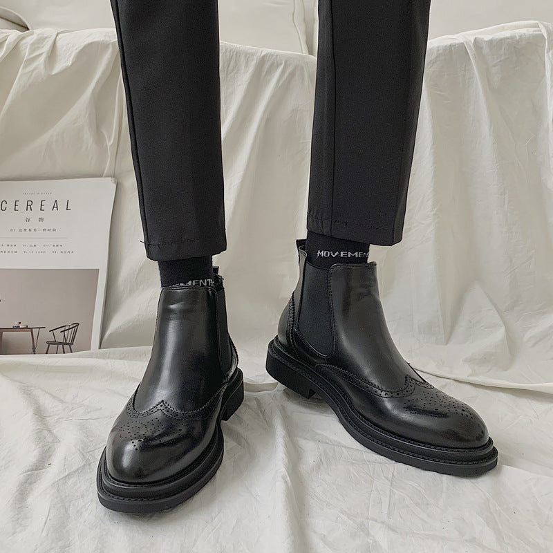 STOCK-Men’s High-Top Chelsea Boots – Black Leather Martin-Style