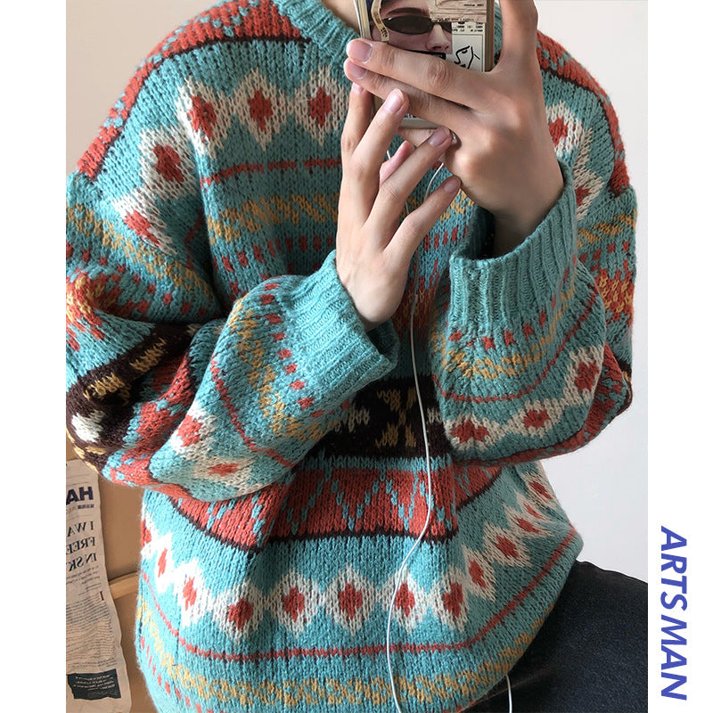 Men’s Retro Loose Sweater – Korean Fashion Thick Knit