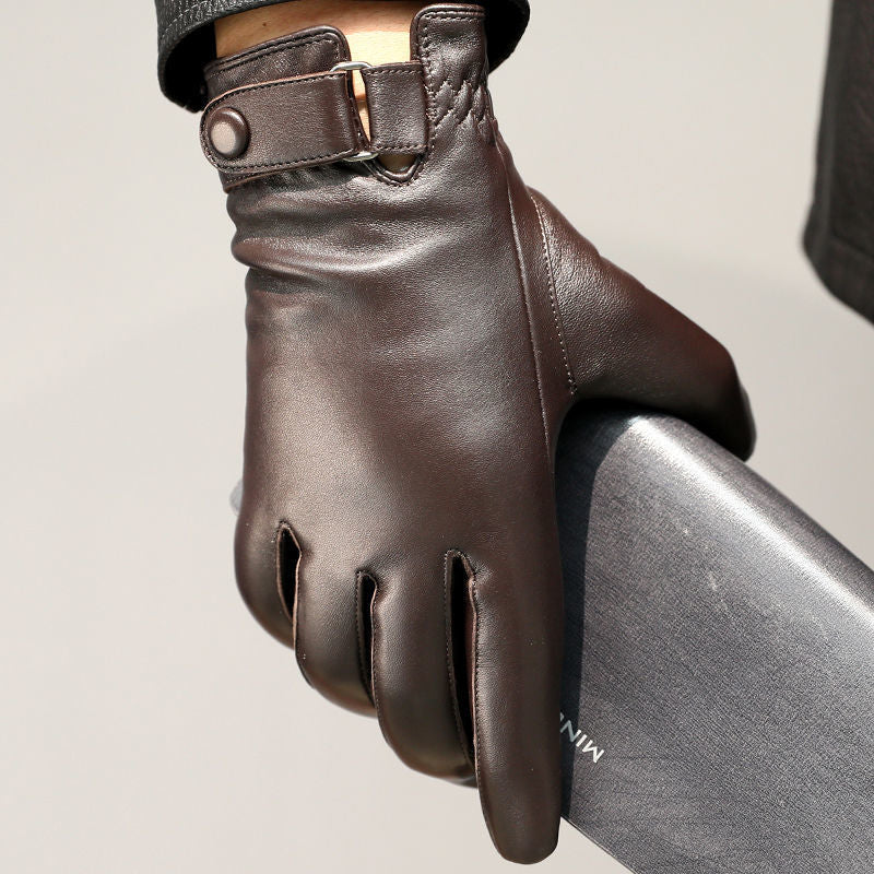 Men’s Genuine Leather Gloves Winter Warm Goatskin Cycling