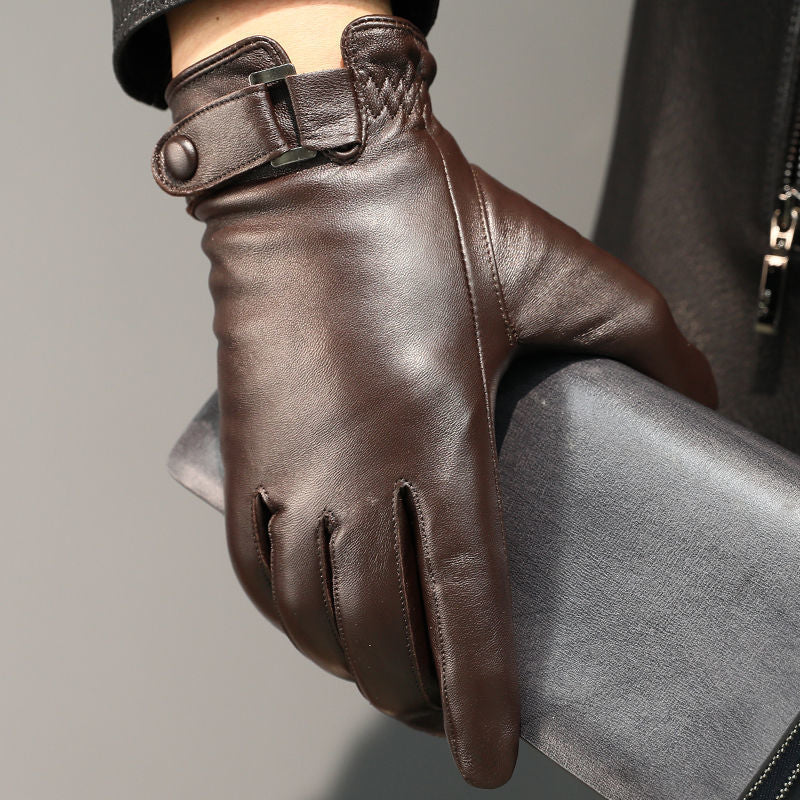 INSTOCK-Men's Genuine Leather Gloves Winter Warm Goatskin Cycling