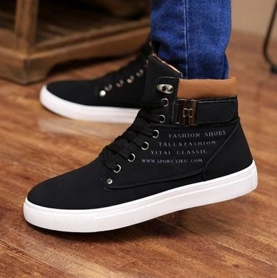 2025 British-Style Frosted Leather Men’s High-Top Sneakers