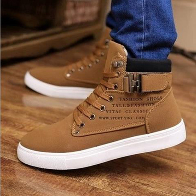 2025 British-Style Frosted Leather Men’s High-Top Sneakers