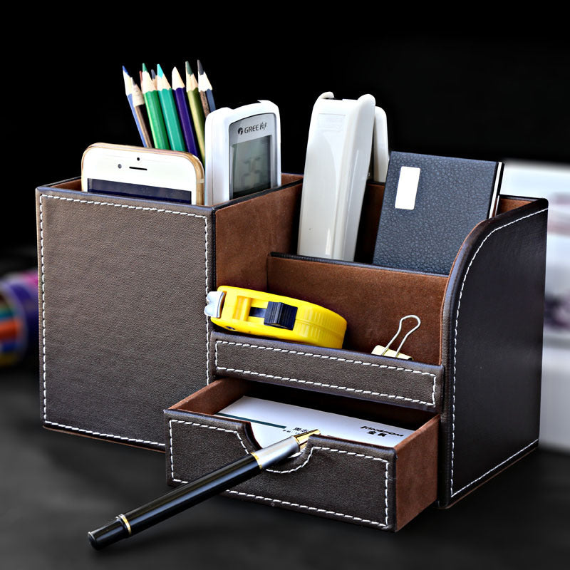 Luxury Leather Drawer Pen Holder Creative Desktop Organizer