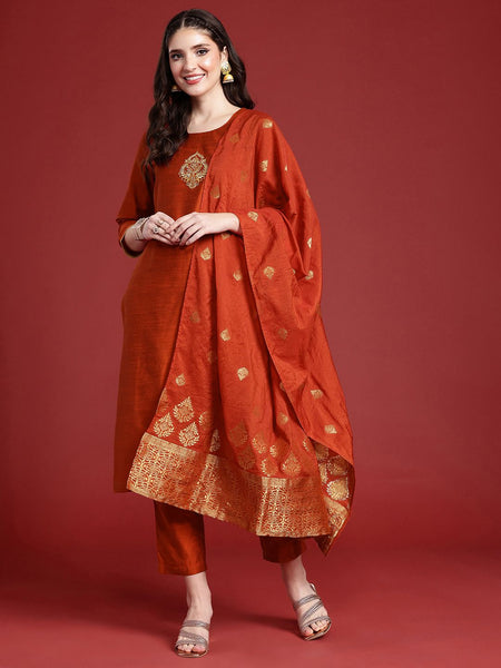 Anouk Women Ethnic Motifs Embroidered Regular Kurta with Trousers & With Dupatta