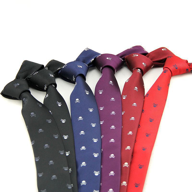 6cm Skull Jacquard Tie – Trendy Korean Casual Look