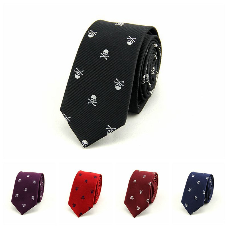 6cm Skull Jacquard Tie – Trendy Korean Casual Look