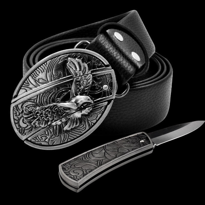 Skull Design Leather Belt – Knife Buckle Trend Belt