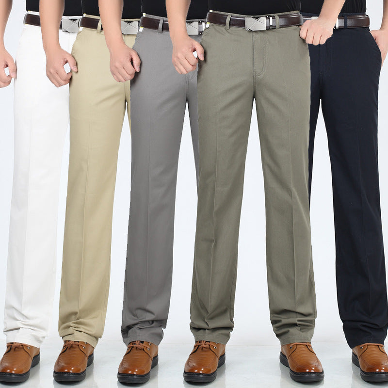 STOCK-Men’s Cotton Business Casual Pants – Summer High Waist
