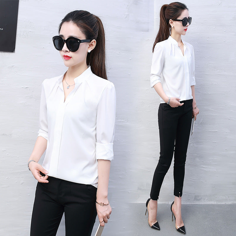 Korean Style Red Chiffon Shirt Long Sleeve Casual Fit