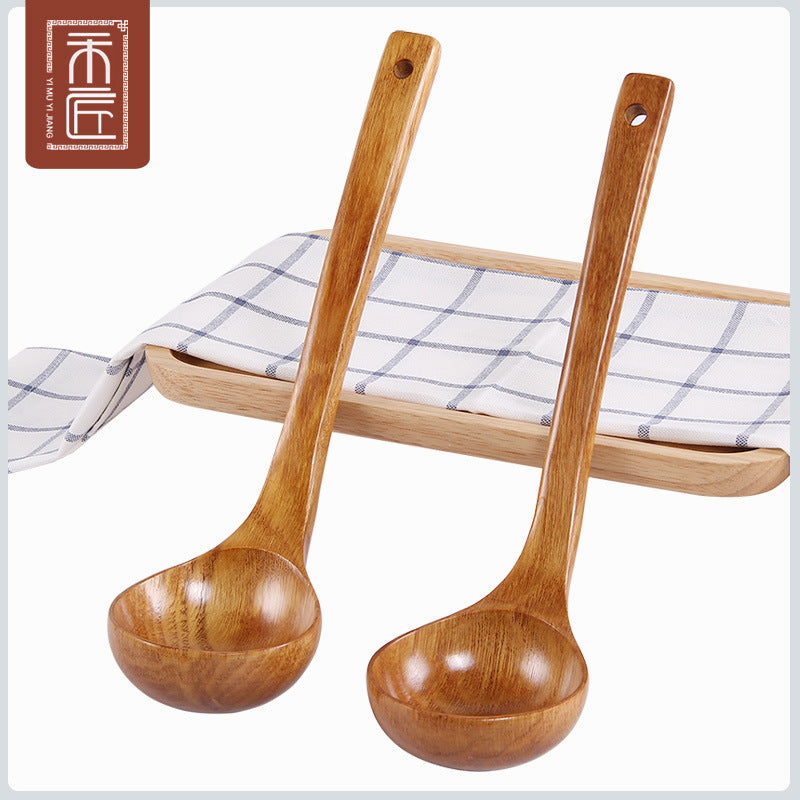 Japanese Wooden Soup Spoon Large Long Handle Ladle