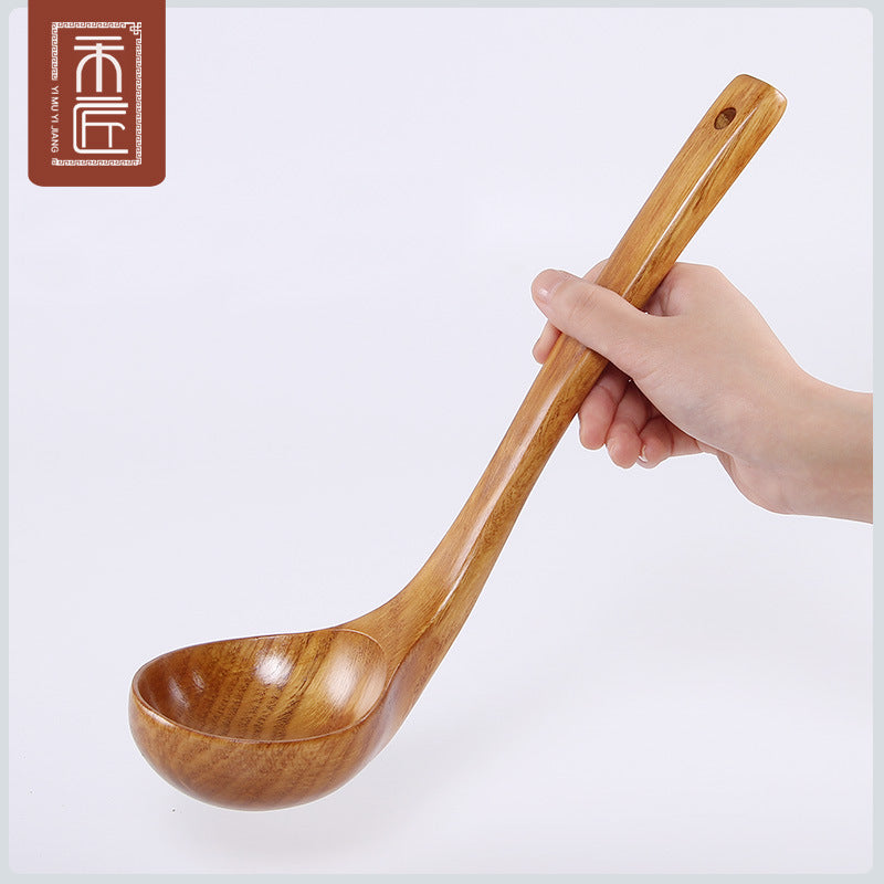 Japanese Wooden Soup Spoon Large Long Handle Ladle
