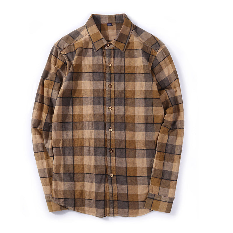 Men's Retro Plaid Long Sleeve Lapel Shirt Casual Style