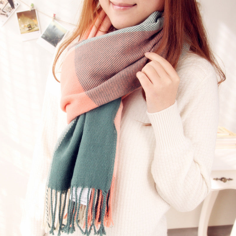 Women’s Thickened Plaid Korean Style Double-Sided Scarf