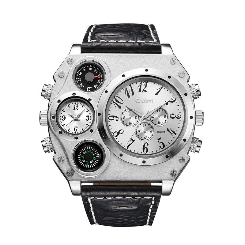 Men's Dual Time Zone Military Quartz Watch with Large Dial