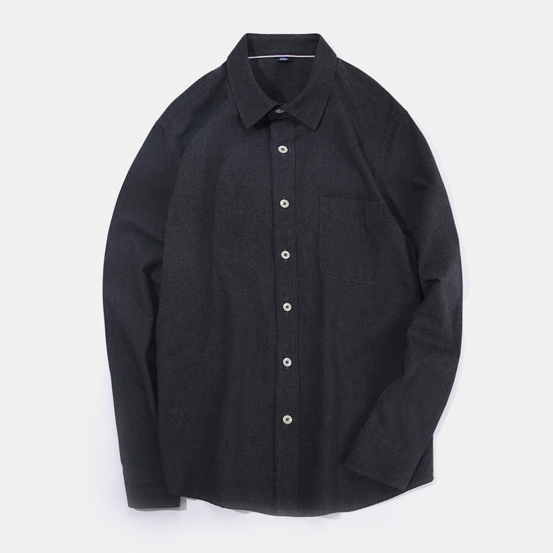 Men’s Solid Color Cotton Shirt – Autumn Winter Long Sleeve