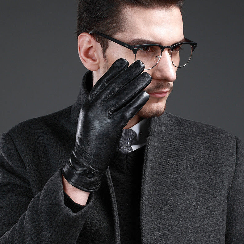 Men’s Genuine Leather Gloves Velvet-Lined Warm Autumn & Winter