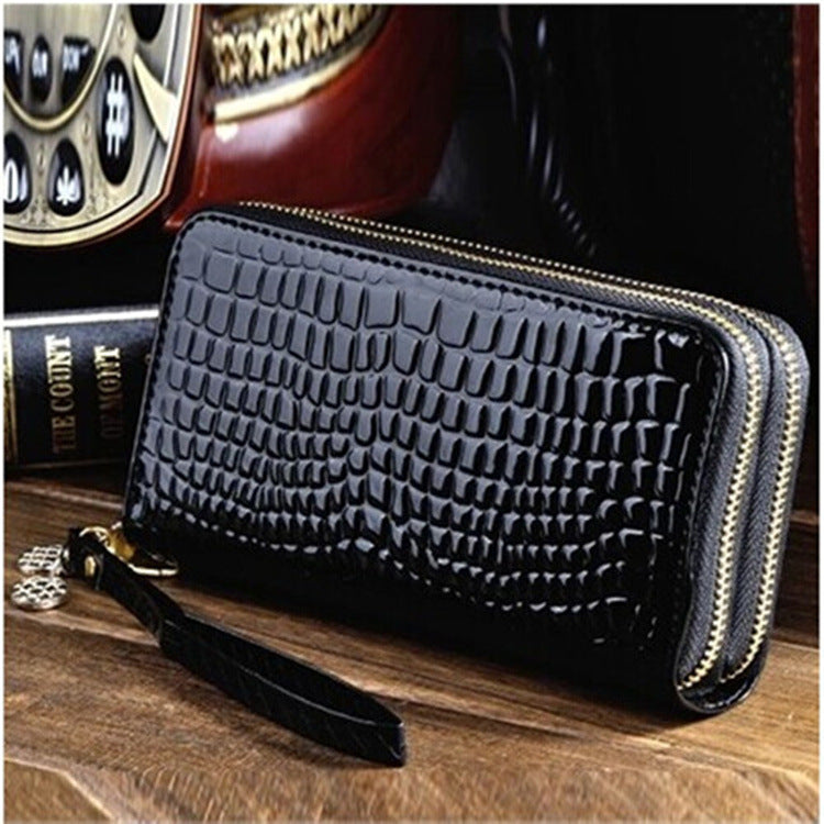 Patent Leather Double Zipper Wallet – Phone Clutch