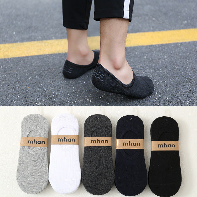 (Pack of 5)-Men’s Invisible Cotton Boat Socks – Non-Slip Summer