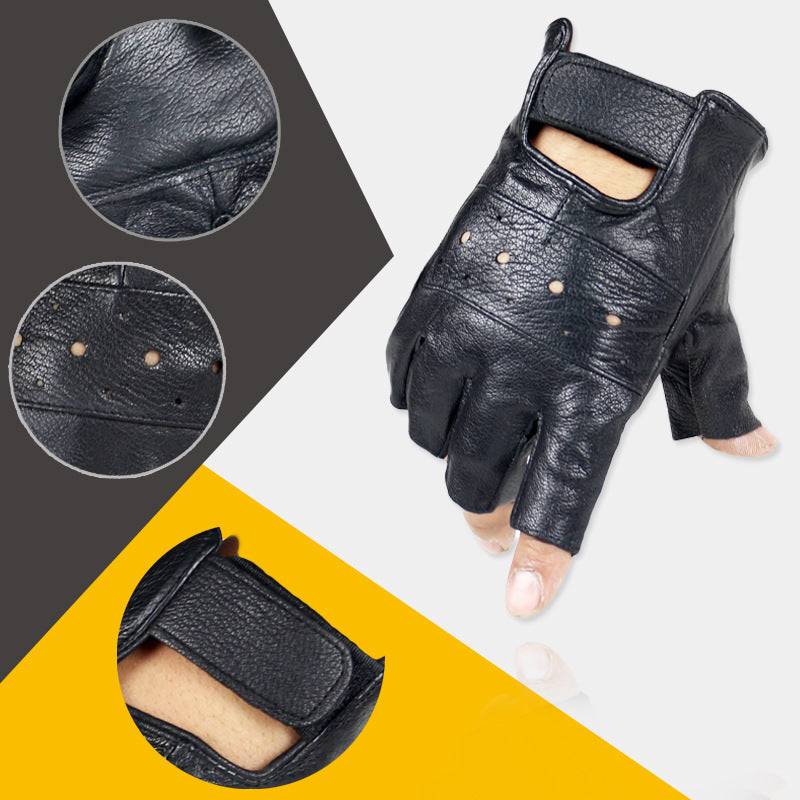 Men’s Genuine Leather Half-Finger Gloves – Non-Slip Driving &