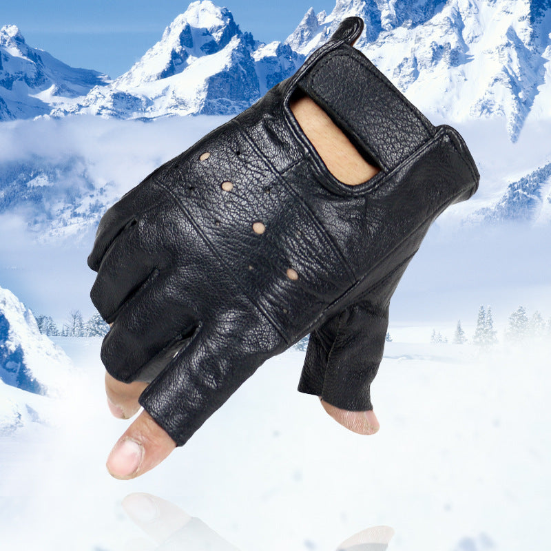 Men’s Genuine Leather Half-Finger Gloves – Non-Slip Driving &