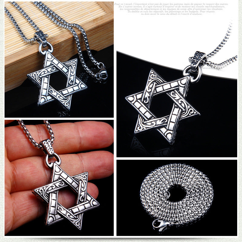 Six-Pointed Star Titanium Necklace | Hip-Hop Chain for Men