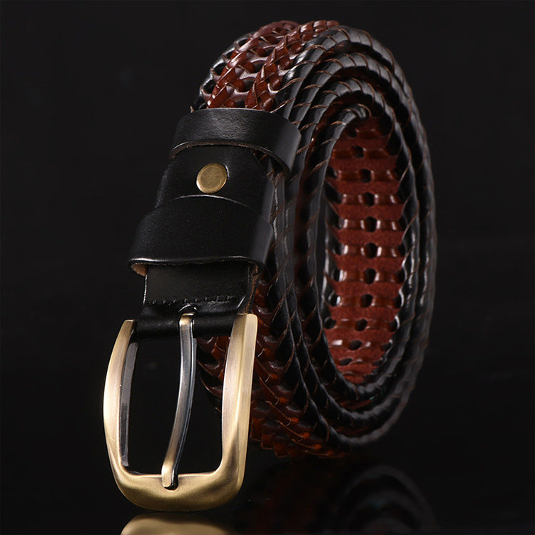 Men’s Hand-Woven Leather Belt | Korean Casual Style