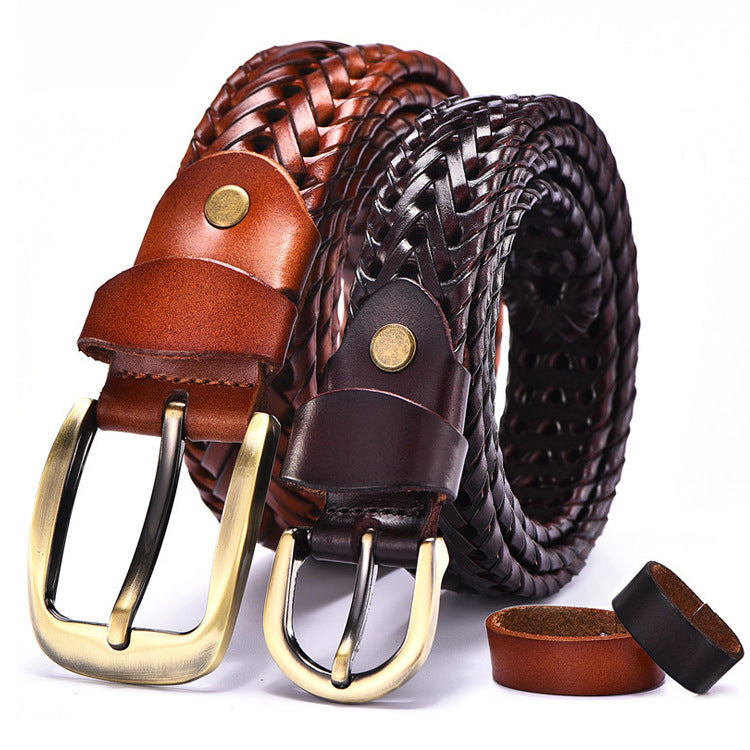 Men’s Hand-Woven Leather Belt | Korean Casual Style