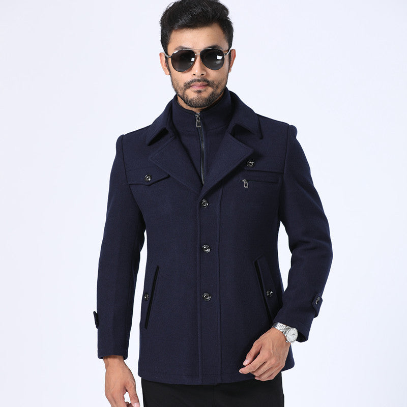 STOCK-Men’s Thickened Woolen Mid-Length Trenchcoat