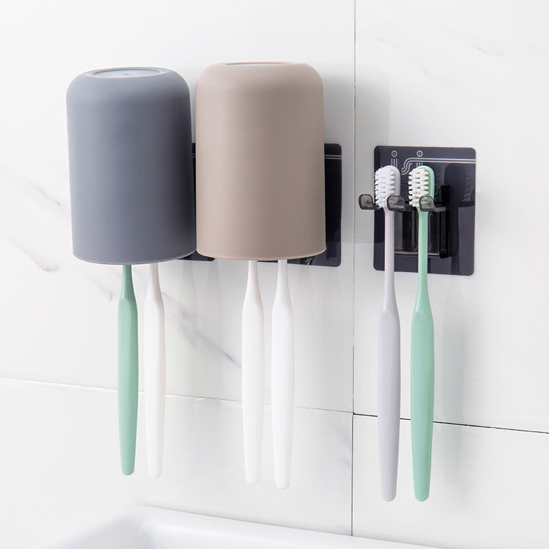 Traceless Wall-Mounted Toothbrush Holder with Rinse Cup