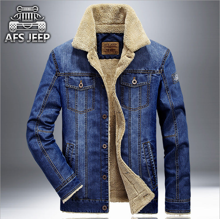 Men’s Denim Cotton-Padded Jacket | Autumn Winter Fur Collar Loose