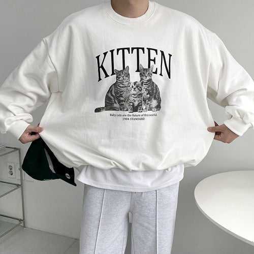 STOCK - Kitten Print Sweatshirt Casual Long-Sleeve Top