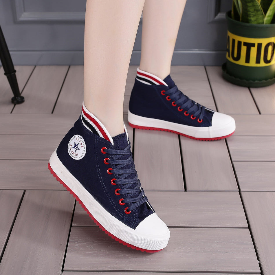 INSTOCK-Korean Style Women’s High-Top Canvas Sneakers