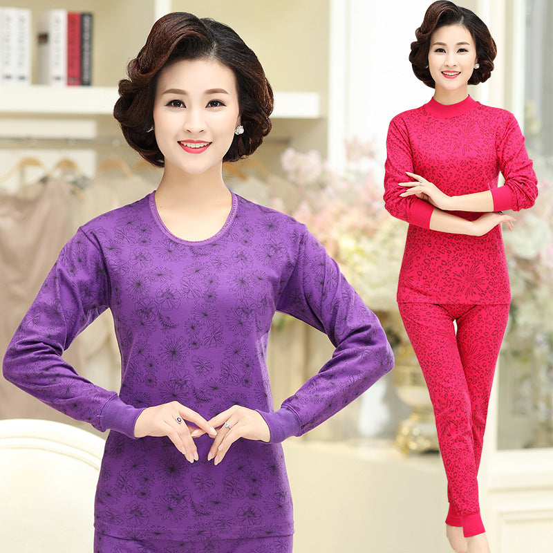 Pure Cotton Thermal Underwear Set for Middle-aged Women