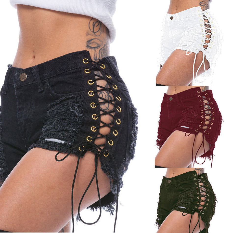Beggar Style Ripped Bandage Denim Shorts