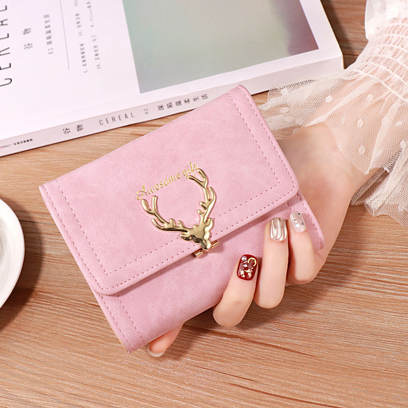 Cute Deer Head Wallet – Korean Student Tri-fold Purse