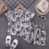 Instock- Short-sleeved suit boys' printed shirt two-piece set