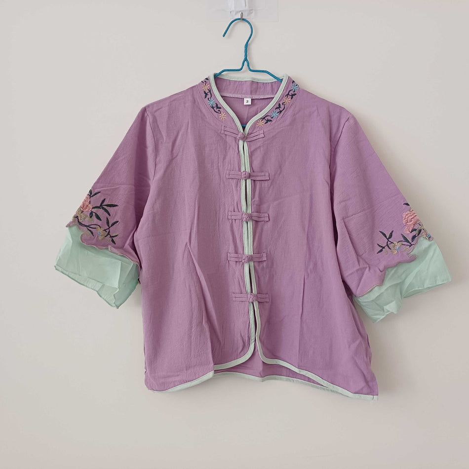 STOCK-Retro Embroidered Cotton-Linen Shirt