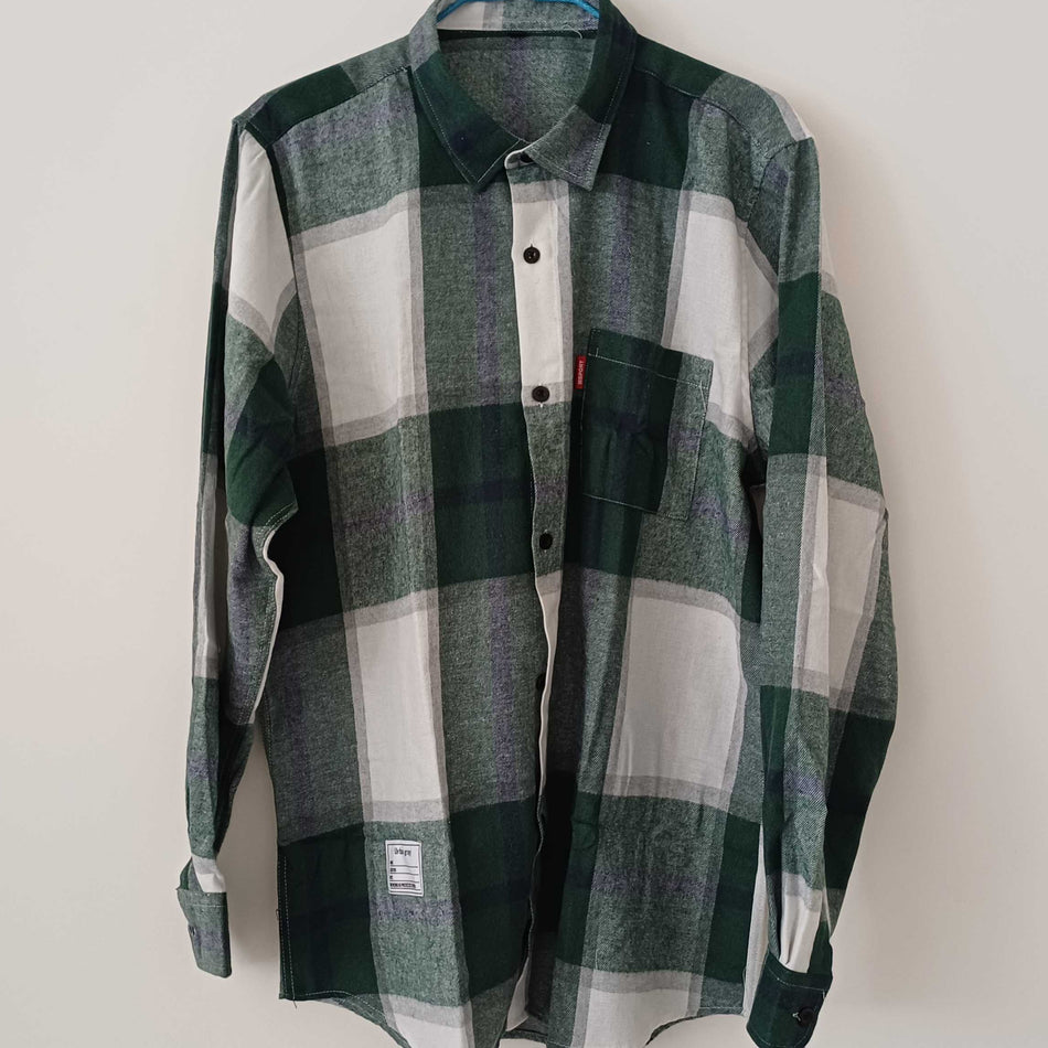 STOCK-Men’s Spring Autumn Loose Plaid Casual Shirt Korean Style