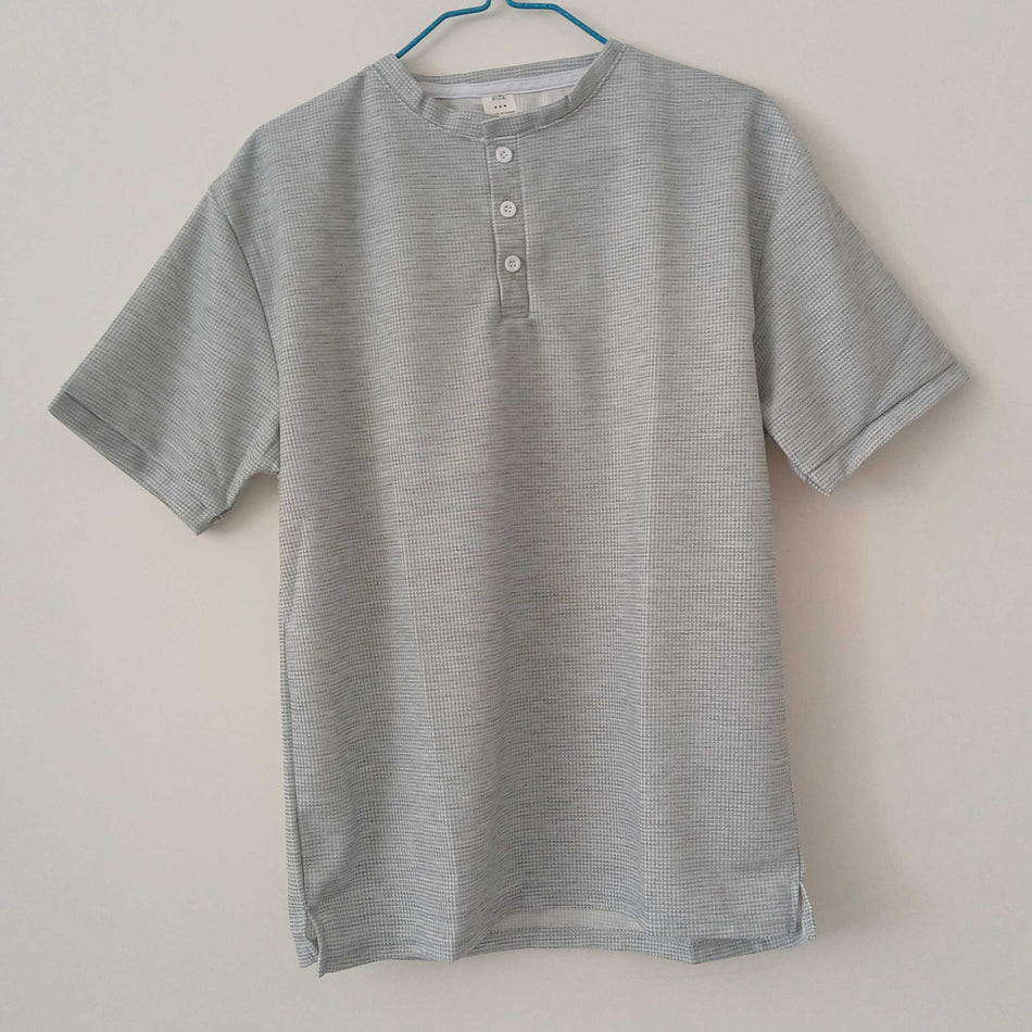 STOCK-Men’s Henry Collar Waffle Short Sleeve T-Shirt – Summer