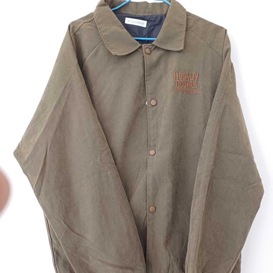 STOCK-Gray Green Suede Lapel Baseball Jacket