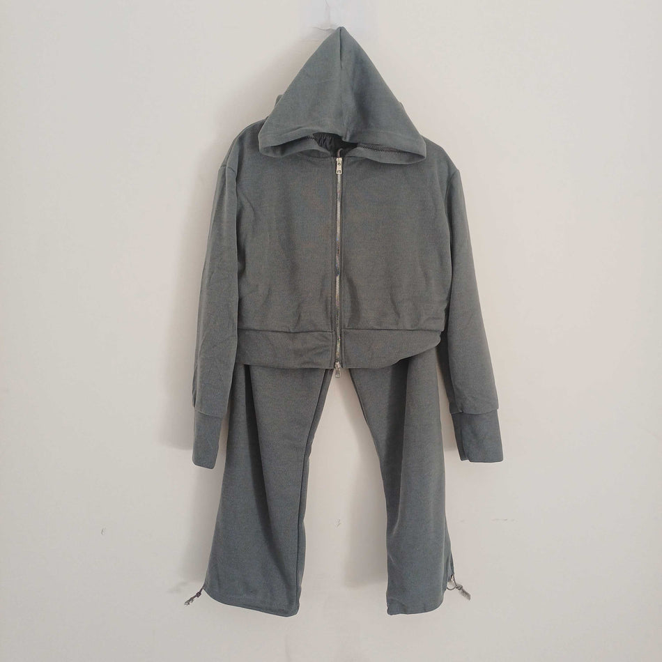 STOCK-Korean Style 2-Piece Set – Zipper Sweater & Wide Pants 👟🧥