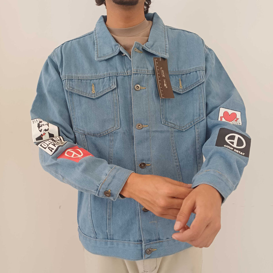 INSTOCK-Plus Size Printed Black Denim Jacket Men