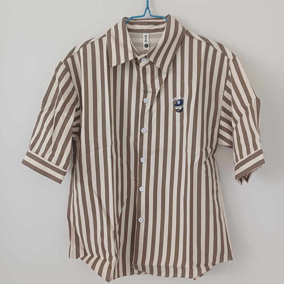 STOCK-Men’s Embroidered Striped Shirt – Stylish Casual Button-Up