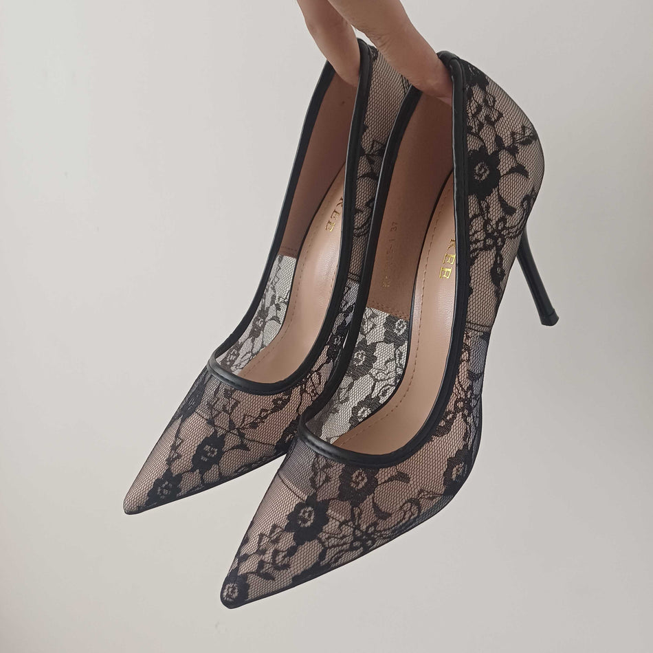 STOCK-Slimming Mesh Lace Stiletto High Heels – Elegant Look