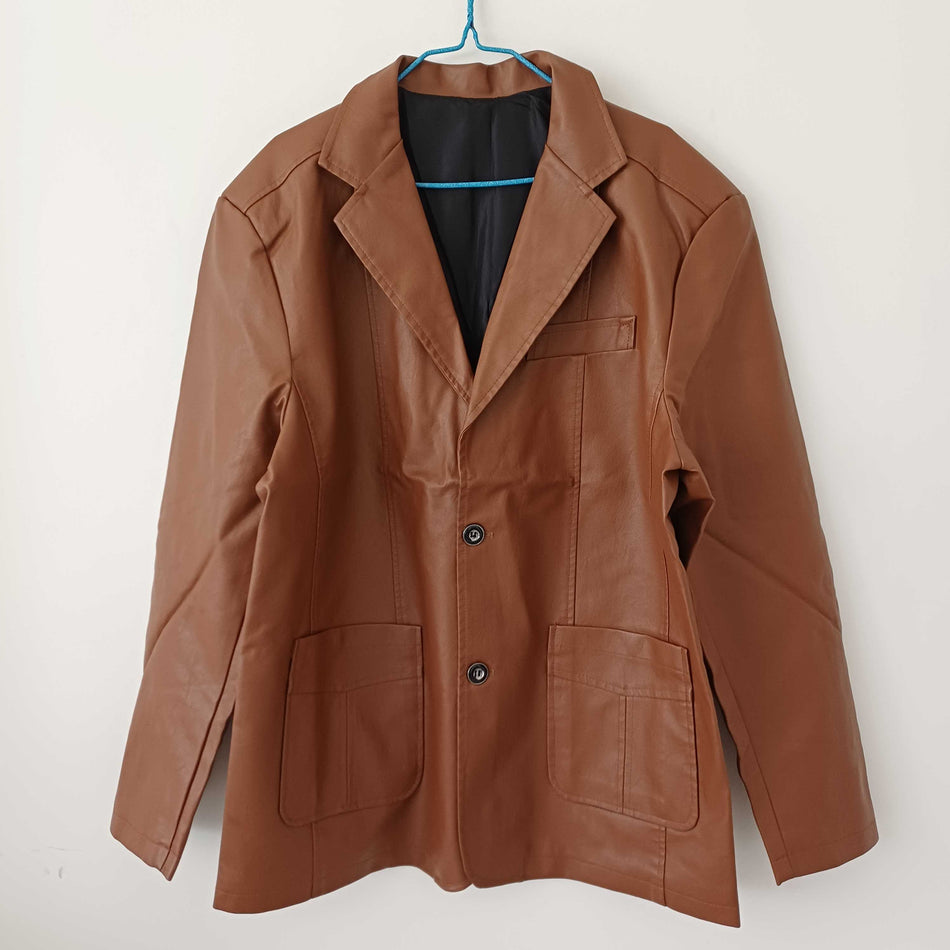 INSTOCK-Men's Slim-Fit PU Leather Lapel Blazer Jacket