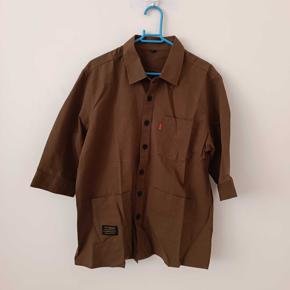 STOCK-Men's 3/4 Sleeve Cotton Shirt – Casual & Versatile