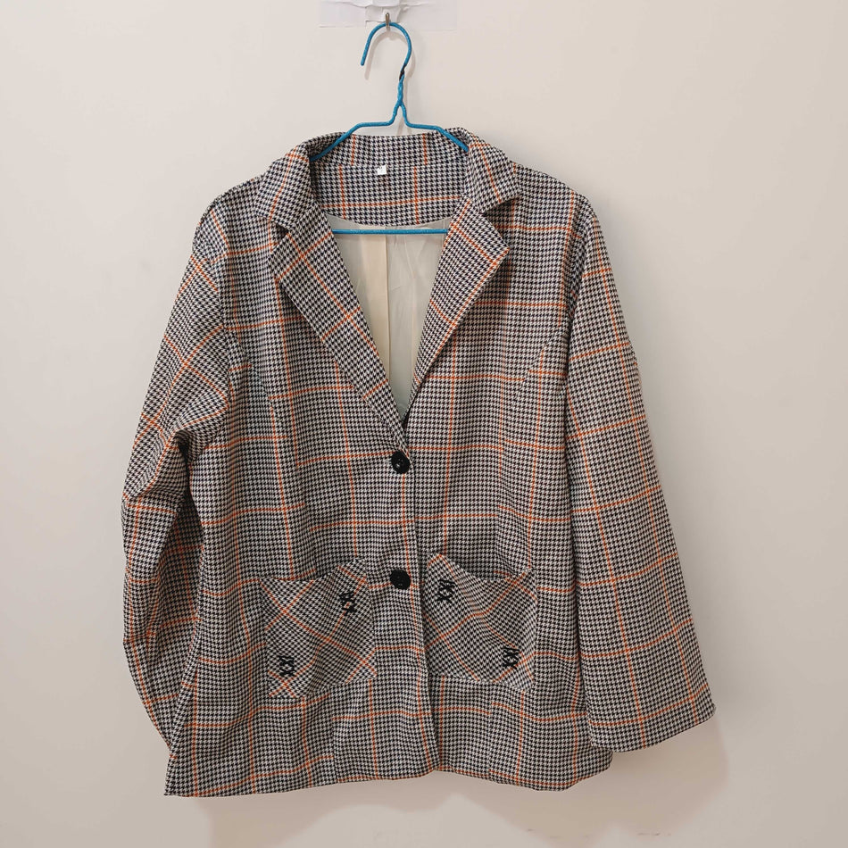 STOCK-Women’s Large Size Plaid Small Suit