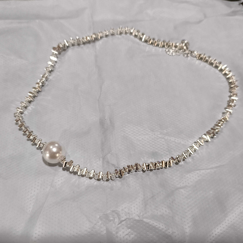 STOCK-Broken Silver Pearl Clavicle Necklace Women